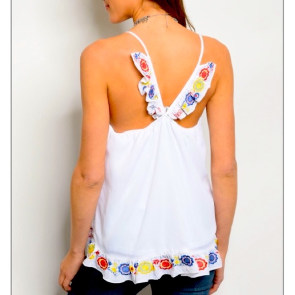 White tank top chiffon blouse w/ruffle detail - Picture 1 of 6
